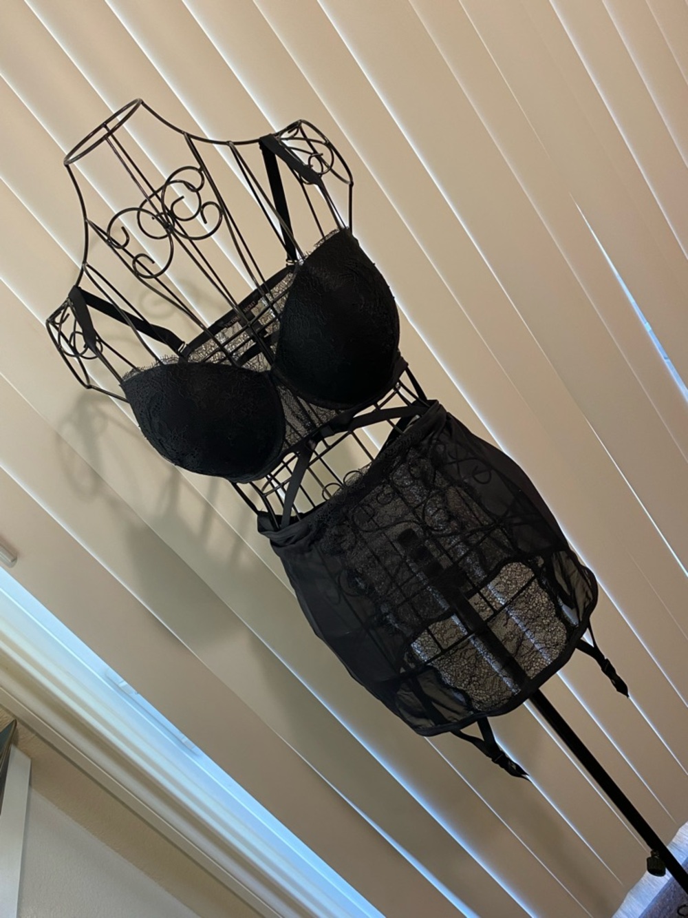 Victoria's Secret Black Lace Underwire Bustier with Garter Skirt